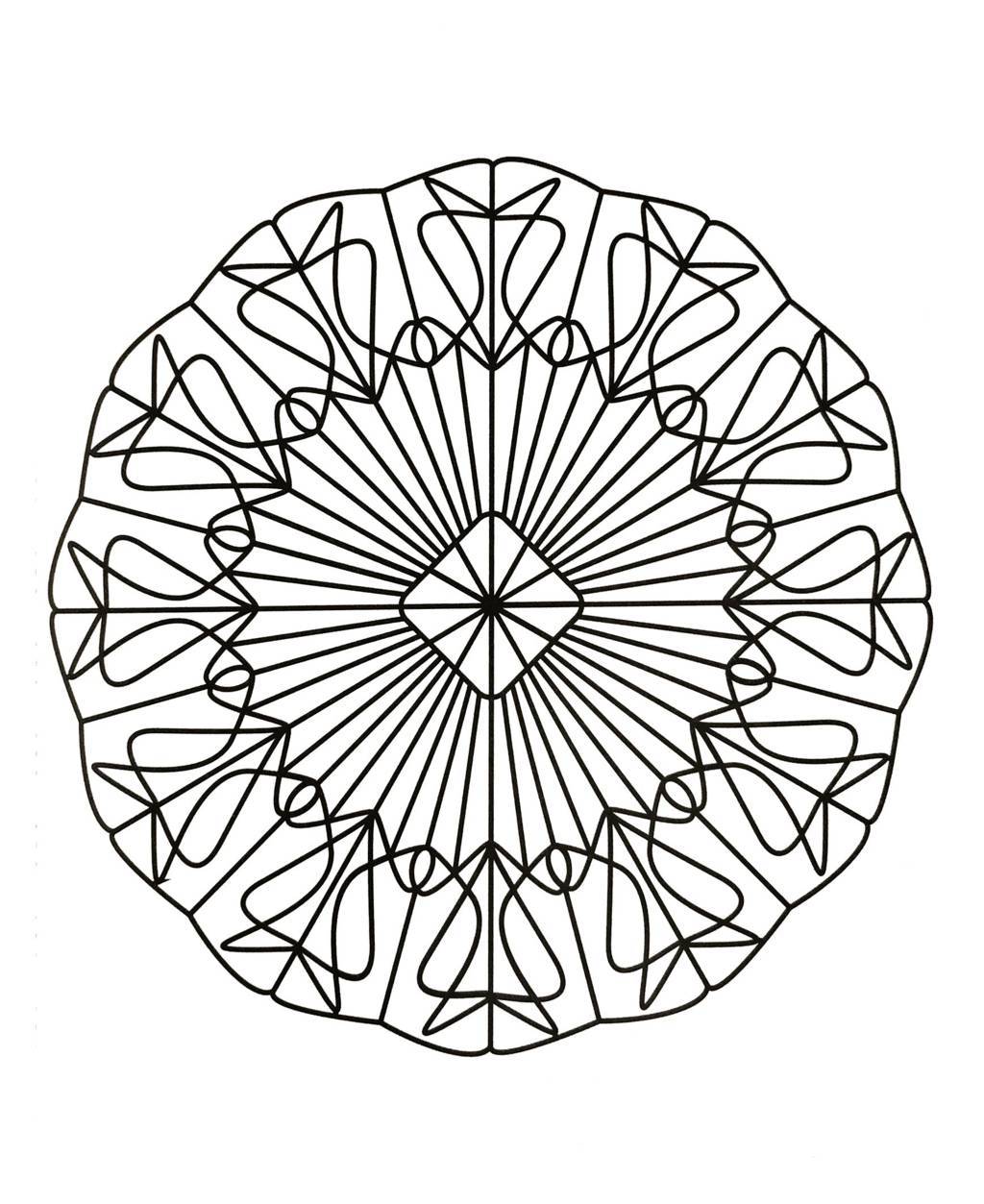 Coloriage Mandala géométrique aux motifs symétriques - Mandala à imprimer